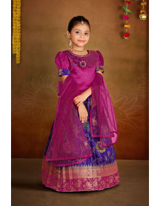 Purple Banarasi Kids Lehenga Choli with Rani Dupatta For Girls