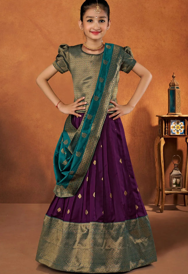 Purple Banarasi Silk Kids Lehenga Choli with Banarasi Dupatta