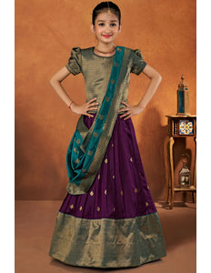 Purple Banarasi Silk Kids Lehenga Choli with Banarasi Dupatta