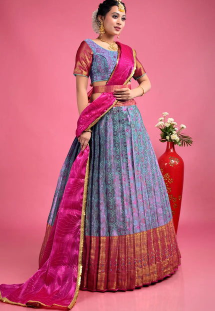Purple Banarasi Silk Lehenga Choli With Zari Weaving