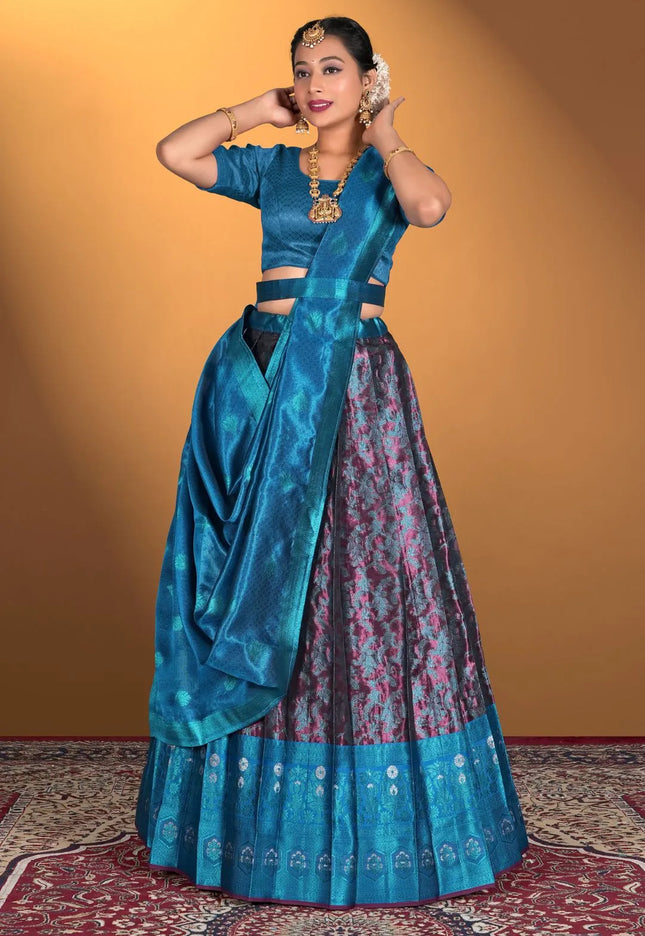 Purple Banarasi Silk Zari Work Lehenga Choli For Weddings