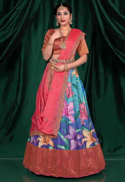 Purple Banglori Slub Digital Print Lehenga Choli For Women