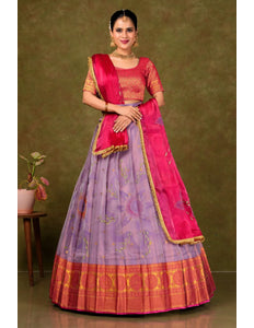 Purple Burberry Pattu Lehenga Choli With Digital Print