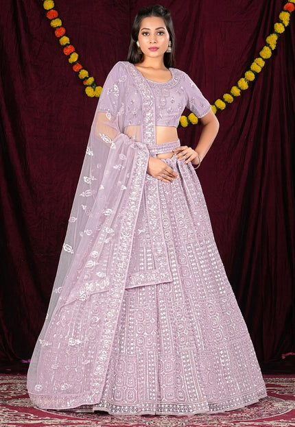 Purple Designer Embroidered Sequence Net Lehenga Choli