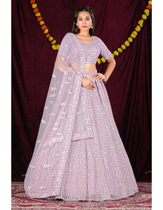 Purple Designer Embroidered Sequence Net Lehenga Choli