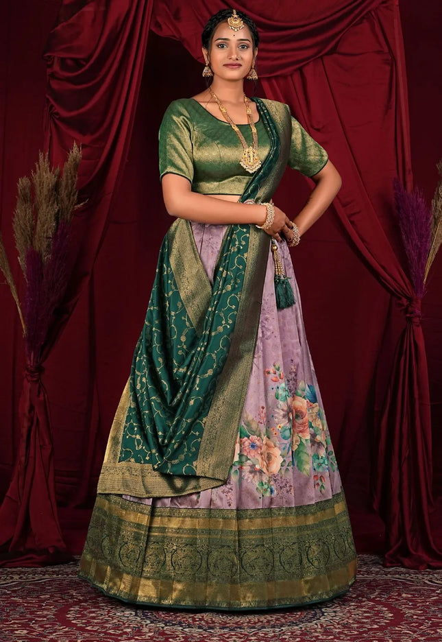 Purple Digital Print Lehenga Choli With Silk Dupatta For Women