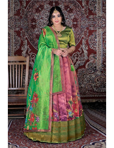 Purple Digital Print Tissue Silk Half Saree For Women