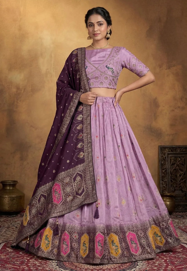 Purple Dola Silk Traditional Lehenga Choli For Weddings