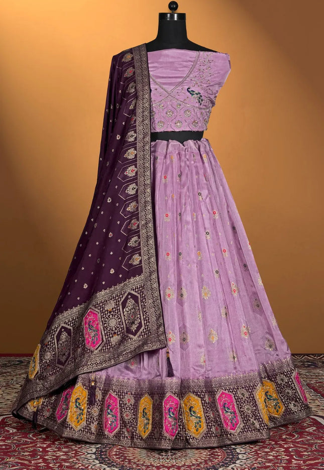 Purple Dola Silk Traditional Lehenga Choli For Weddings