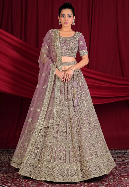 Purple Embroidered Net Designer Lehenga Choli For Events