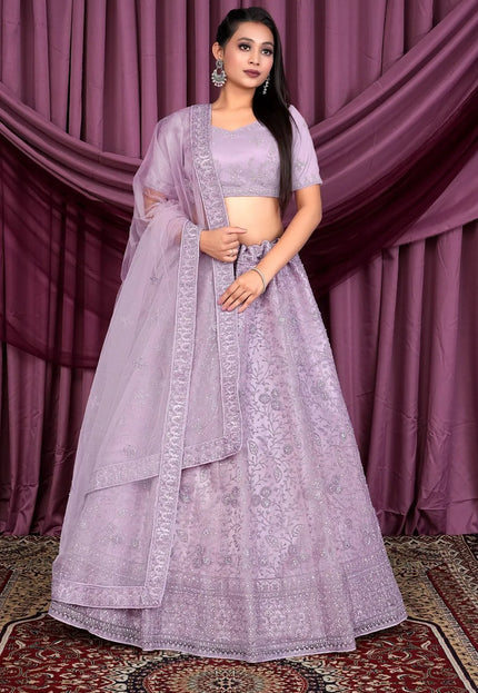 Purple Embroidered Net Lehenga Choli For Women