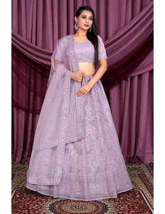 Purple Embroidered Net Lehenga Choli For Women