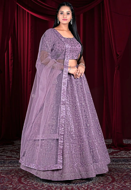 Purple Exclusive Net Lehenga Choli With Embroidered Work