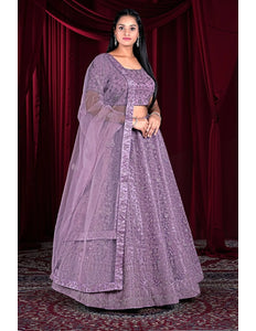 Purple Exclusive Net Lehenga Choli With Embroidered Work