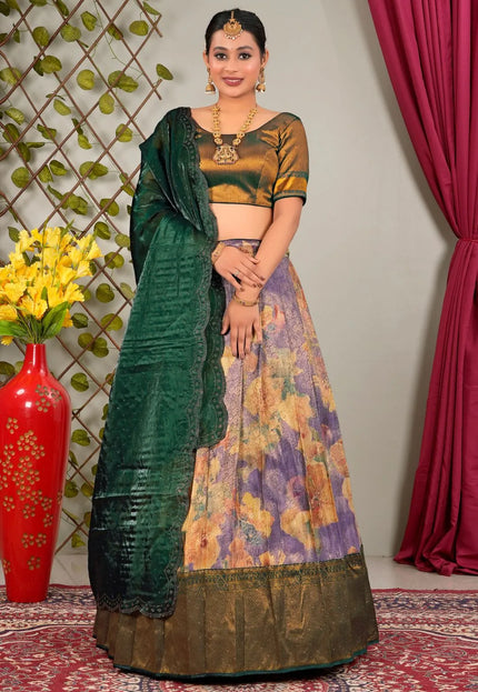 Purple Latest Banarasi Silk Digital Print Lehenga Choli