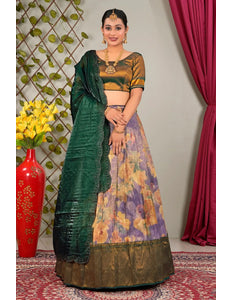 Purple Latest Banarasi Silk Digital Print Lehenga Choli