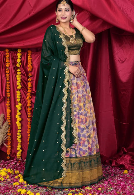 Purple Latest Tissue Silk Digital Print Lehenga Choli For Women