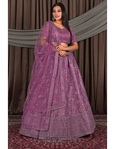 Purple Party-Wear Embroidered Net Lehenga Choli For Wedding
