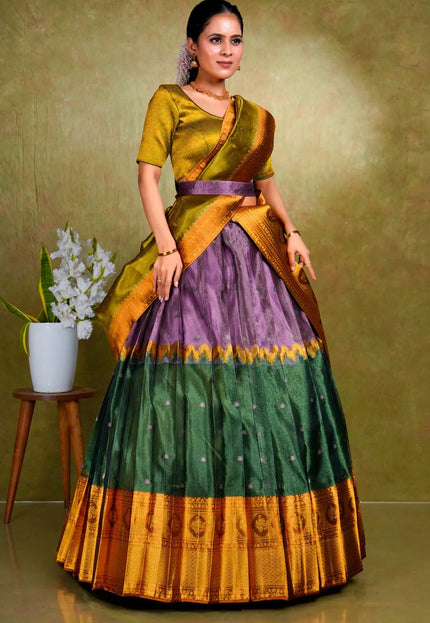 Purple Tissue Silk Zari Work Half Saree For Women
