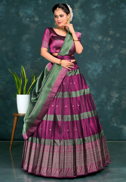 Purple Tissue Silk Half Saree With Dupatta For Women