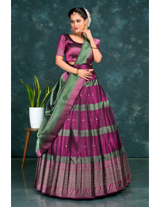 Purple Tissue Silk Half Saree With Dupatta For Women