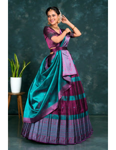 Purple Tissue Silk Half Saree With Dupatta For Women