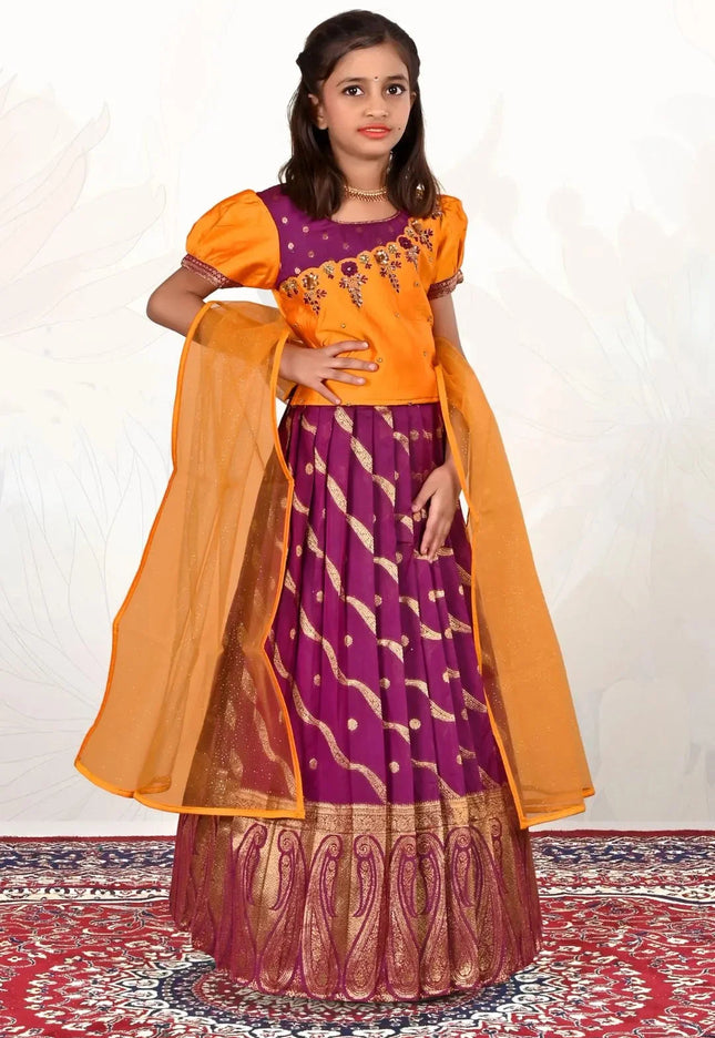 Purple Traditional Lehenga Choli Set with Gold Dupatta