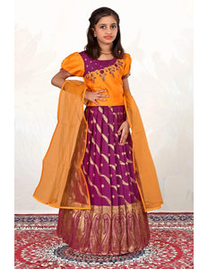 Purple Traditional Lehenga Choli Set with Gold Dupatta