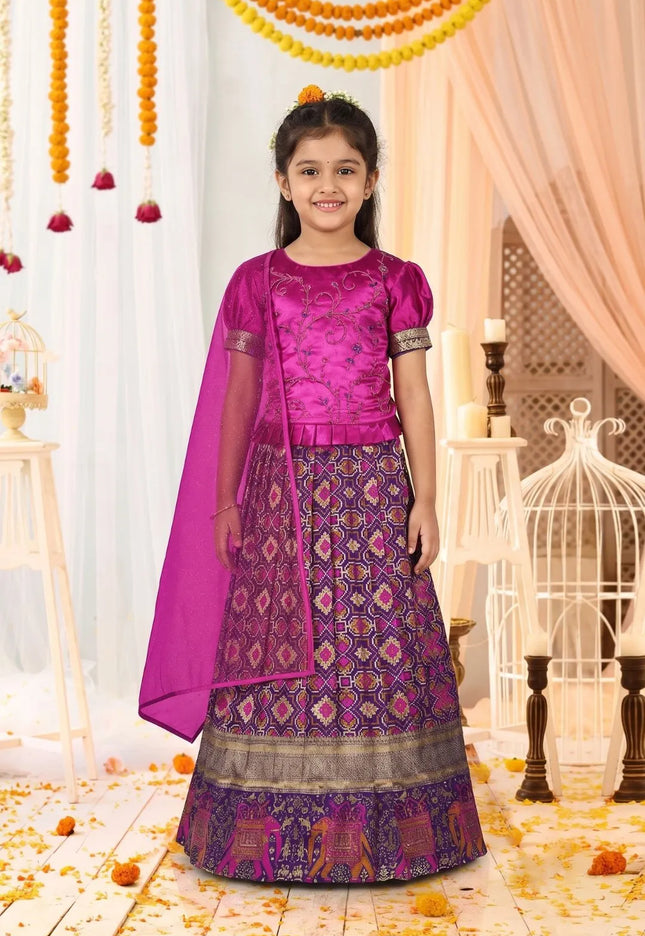 Purple Traditional Patola Style Lehenga Choli Set for Girls Festive Wear