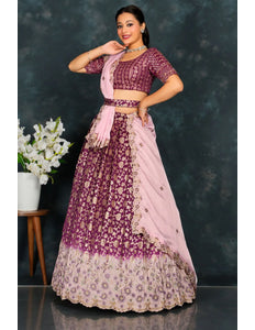 Purple Viscose Muslin Floral Lehenga Choli Rangoli Dupatta