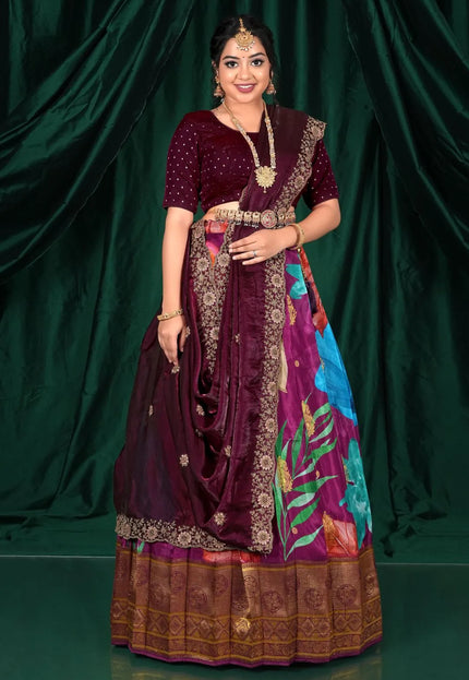 Purple Viscose Lehenga Choli With Zini Mini Dupatta For Women