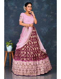 Purple Viscose Muslin Floral Lehenga Choli Rangoli Dupatta