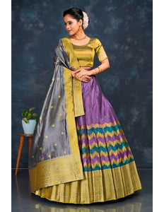 Purple Tissue Silk Half Saree With Dupatta For Women