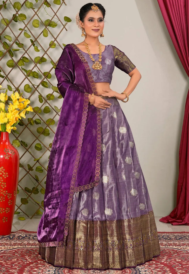 Purple Zari Silk Lehenga Choli With Dupatta For Women