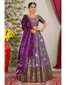Purple Zari Silk Lehenga Choli With Dupatta For Women
