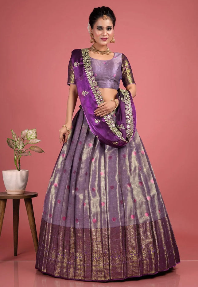 Purple Zari Silk Lehenga Choli With Dupatta For Women