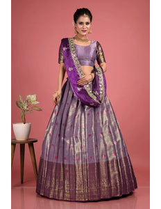 Purple Zari Silk Lehenga Choli With Dupatta For Women