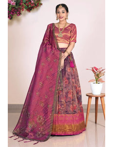 Purple Zari Tissue Silk Pattu Pavadai With Digital Print
