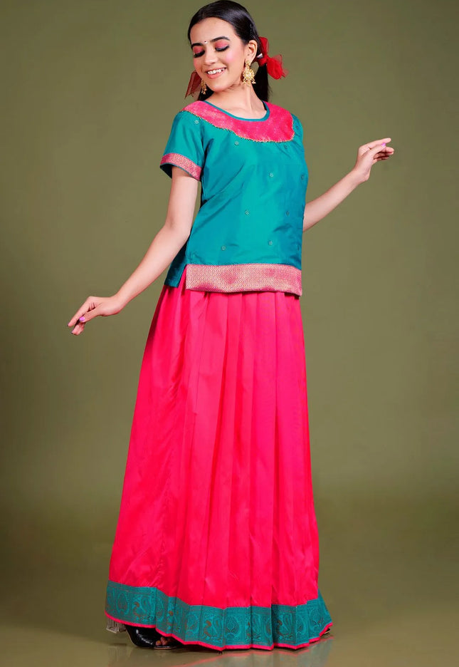 Rama Art Silk Kids Readymade Lehenga and Top For Girls