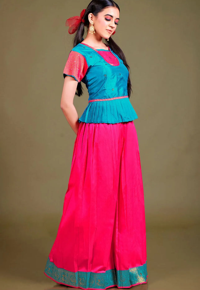 Rama Art Silk Readymade Pattu Pavadai For Girls