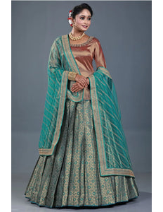 Rama Banarasi Silk Lehenga Choli For Women With Net Dupatta