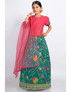 Rama Banarasi Kids Lehenga Style With Gajari Net Dupatta