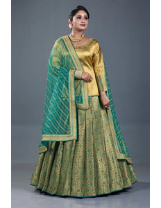Rama Banarasi Silk Lehenga Choli For Women With Net Dupatta