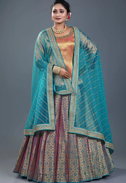 Rama Banarasi Silk Lehenga Choli For Women With Net Dupatta