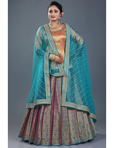 Rama Banarasi Silk Lehenga Choli For Women With Net Dupatta