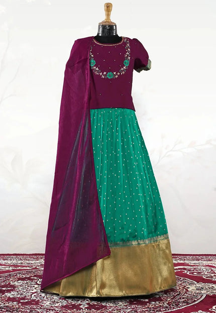 Rama Classic Zari Border Lehenga Choli for Girls with Net Dupatta