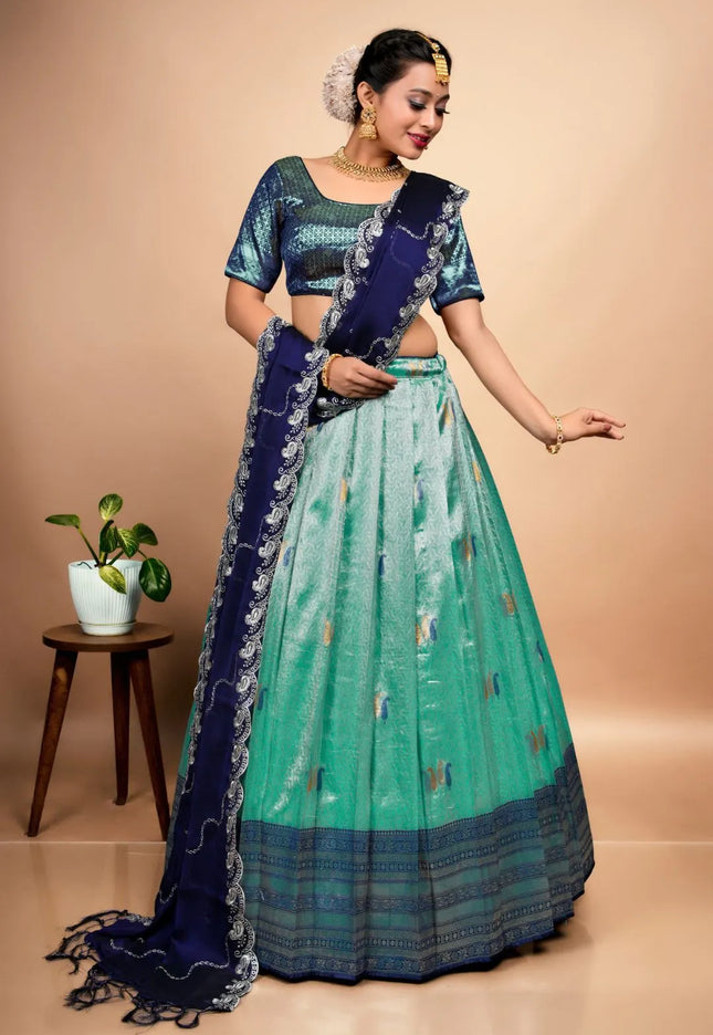 Rama Designer Self Jacquard Pattu Lehenga With Zari Work