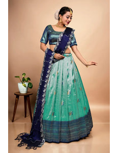Rama Designer Self Jacquard Pattu Lehenga With Zari Work
