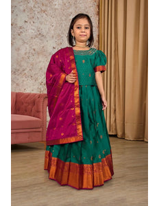 Rama Girls Branch-Embroidered Lehenga Kids Woven Paisley Skirt Set