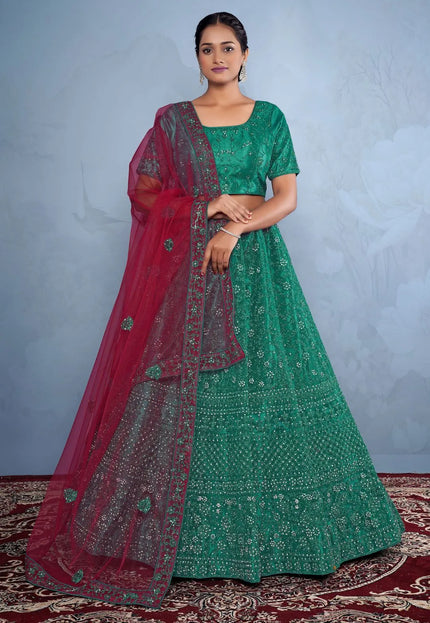 Rama Net Party wear Embroidered Lehenga Choli For Women